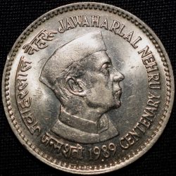 Copper-Nickel 1 Rupee of Republic India - Jawahar Lal Nehru (AD 1989) of Bombay Mint UNC Grade Security Edge