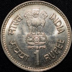 Alternative view of Copper-Nickel 1 Rupee of Republic India - Jawahar Lal Nehru (AD 1989) of Bombay Mint UNC Grade Security Edge