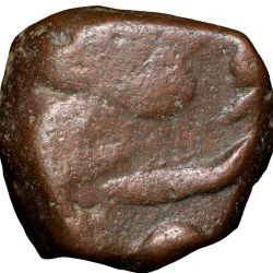 Alternative view of Retrograde Copper Paisa of Namdar Khan (18th Cen. AD) of Hyderabad Feudatory of Elichpur with Tiger Left KM # C10a