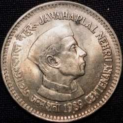 Copper-Nickel 1 Rupee of Republic India - Jawahar Lal Nehru (AD 1989) of Bombay Mint About UNC Grade Security Edge