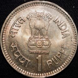 Alternative view of Copper-Nickel 1 Rupee of Republic India - Jawahar Lal Nehru (AD 1989) of Bombay Mint About UNC Grade Security Edge
