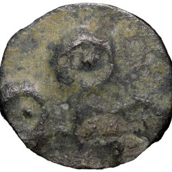 Alternative view of Fractional Potin Unit of Satavahan Dynasty (1st Cen. BC) with Elephant walking Right/Ujjaini Symbol