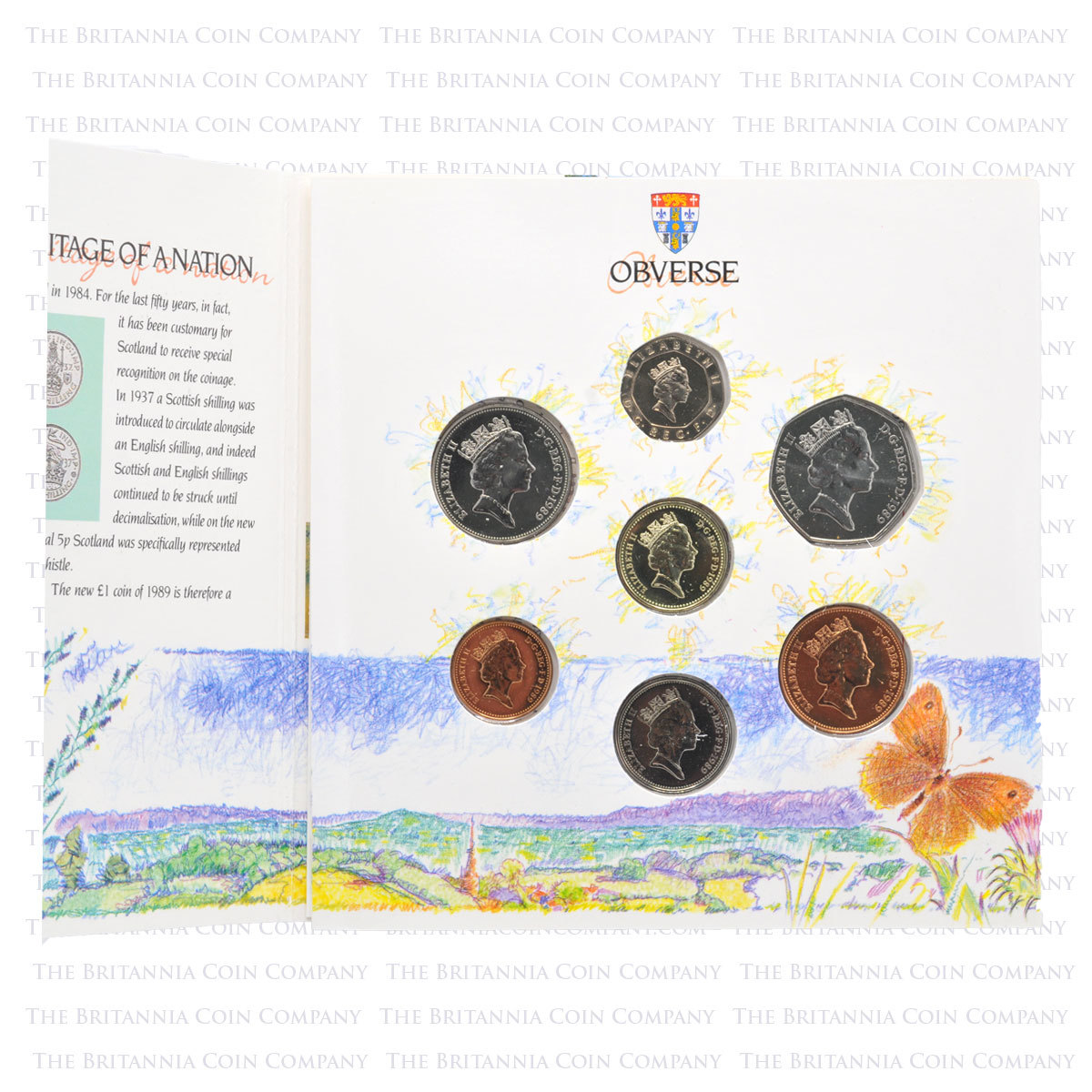 1989 UK Scottish Brilliant Uncirculated Annual 7 Coin Mint Pack Rare Set - Image 2