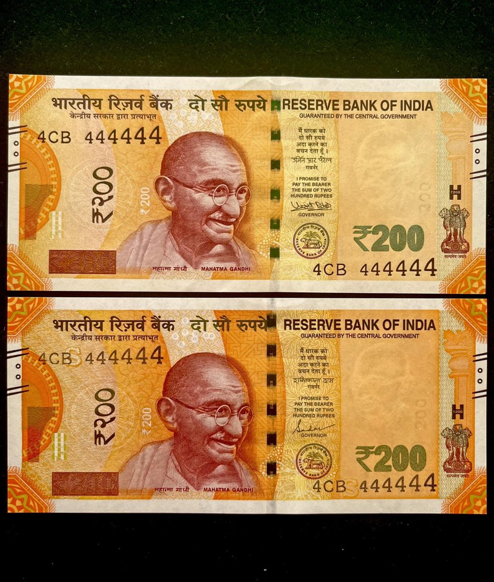 Rs 200 India Banknote Twin Set Super Solid 4CB 444444 Gem Unc Unique and Rare