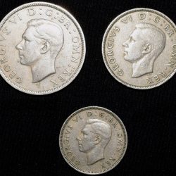 Set of 3 Different Copper-Nickel 1/2 Crown - 2 Shillings & 1 Shilling of George VI (AD 1951) from Great Brittain