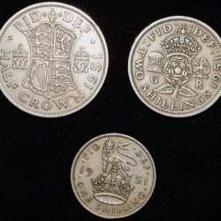 Alternative view of Set of 3 Different Copper-Nickel 1/2 Crown - 2 Shillings & 1 Shilling of George VI (AD 1951) from Great Brittain
