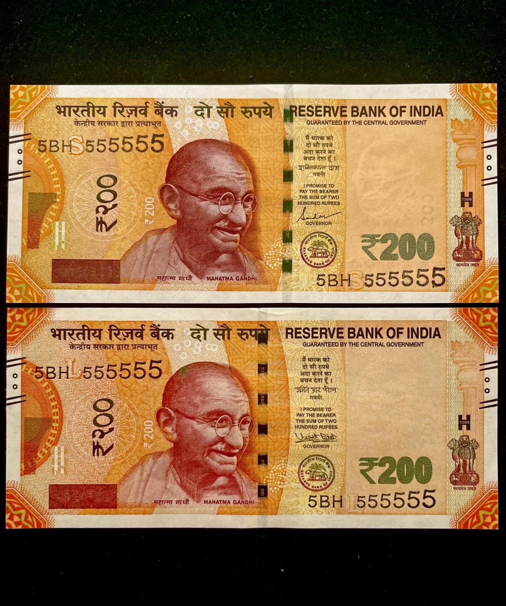 Rs 200 India Banknote Twin Set Super Solid 5BH 555555 Gem Unc Unique and Rare