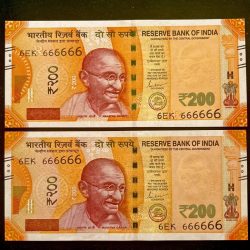 Rs 200 India Banknote TWIN SETS Super Solid 6EK 666666 Gem Unc Unique and Rare
