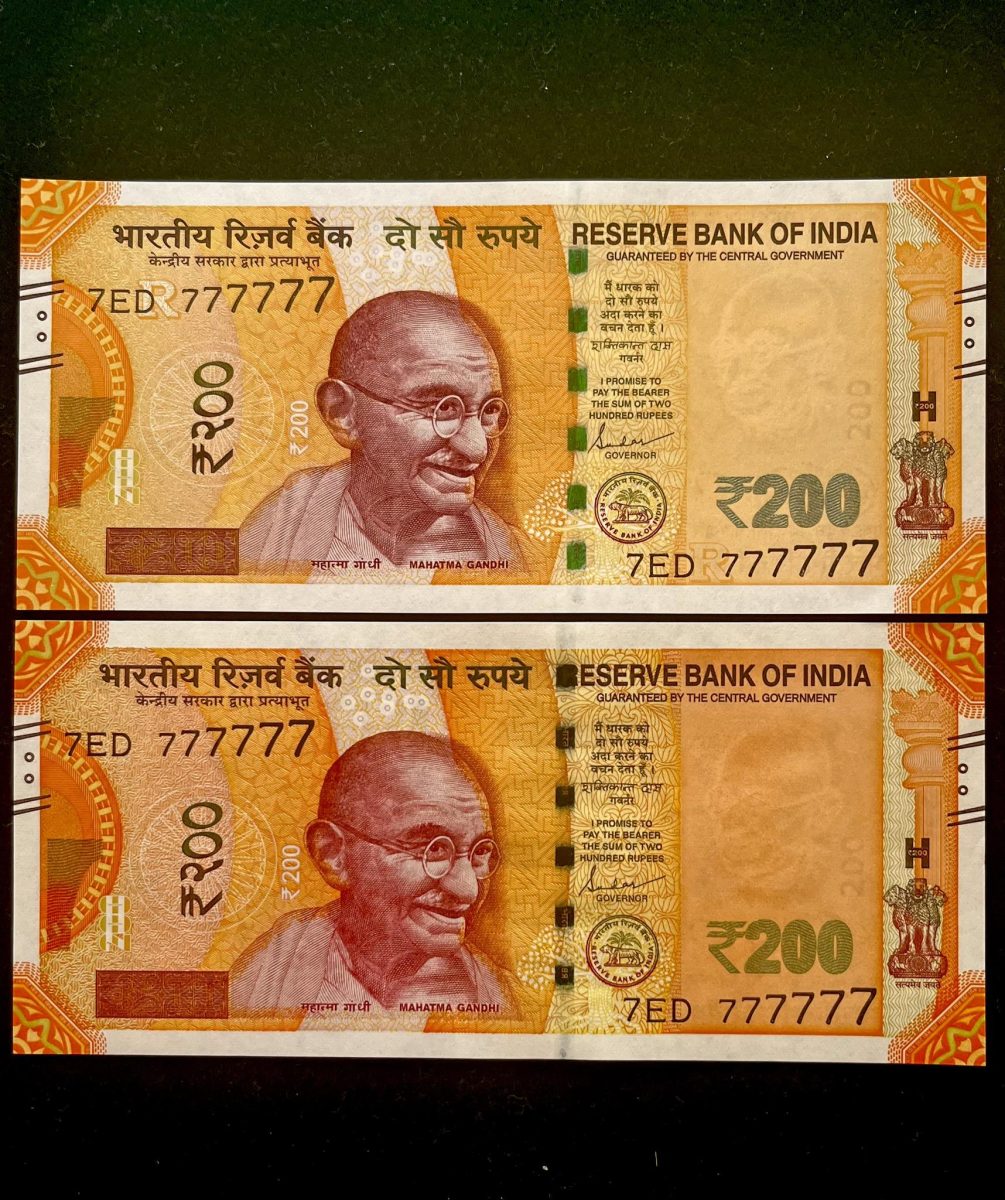 Rs 200 India Banknote TWIN SETS Super Solid 7ED 777777 Gem Unc Unique and Rare