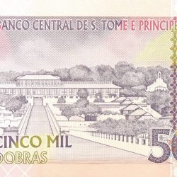 Alternative view of 5000 Dobras of Sao Tome E Principe Country (AD 1996) with Papa Figo bird UNC Grade