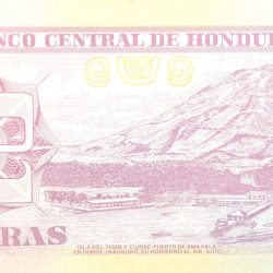 Alternative view of 2 Lempiras of Honduras Country (AD 2019) with ISLA DEL TIGRE AND PUERTO DE AMAPALA CITY UNC Grade