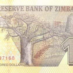 100 Dollars of Zimbabwe Country (AD 2021) with The Big Baobab Tree at Victoria Falls