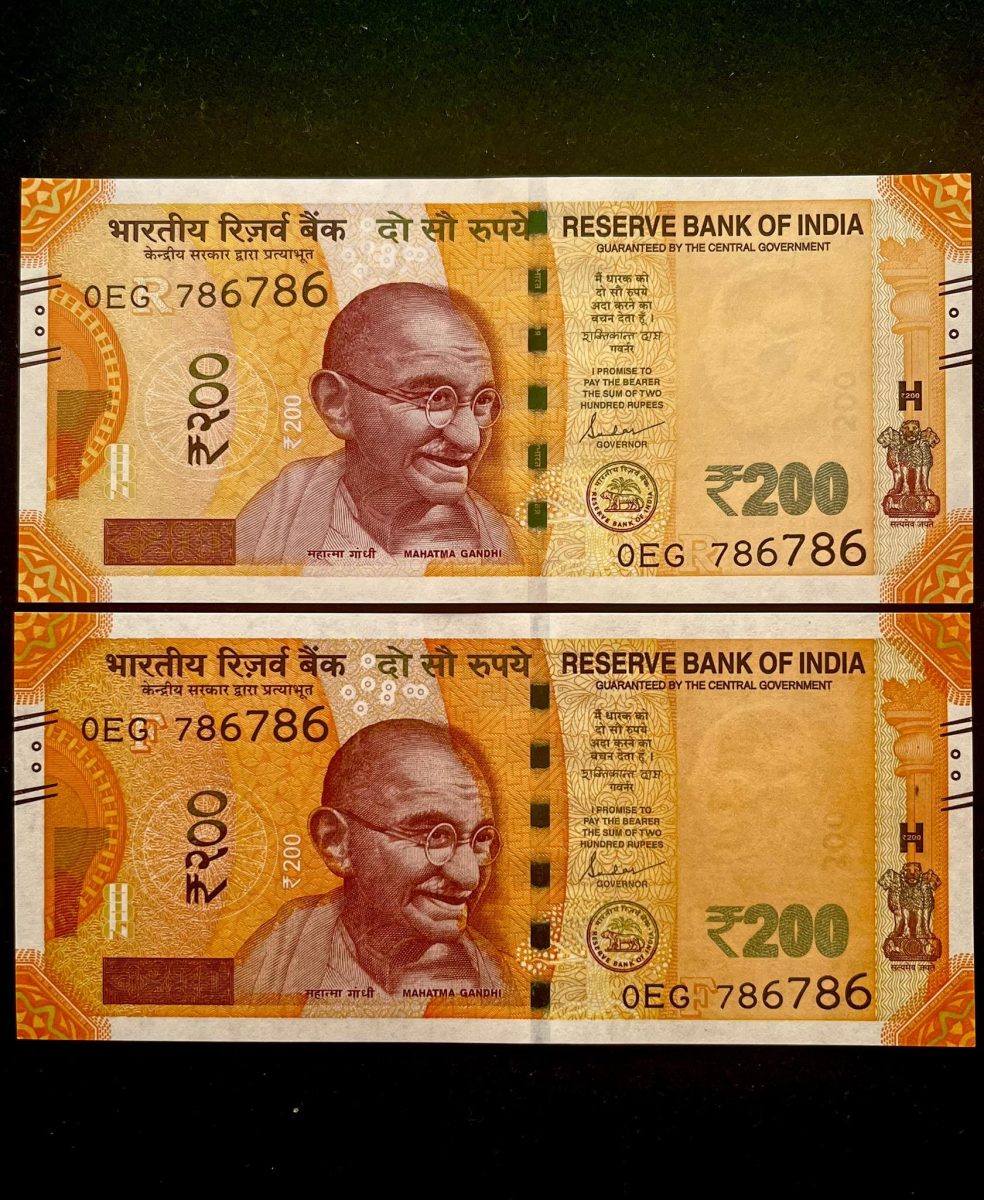 Rs 200 India Banknote TWIN SETS SUPER SOLID HOLY NO 0EG 786786 Gem Unc Unique and Rare