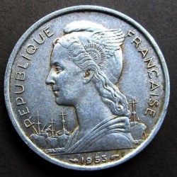 Alternative view of FRENCH - MADAGASCAR, 5 FRANCS, 1953, KM# 5, USED CONDITION.