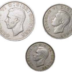 Set of 3 Different Copper-Nickel 1/2 Crown - 2 Shillings & 1 Shilling of George VI (AD 1948) from Great Brittain