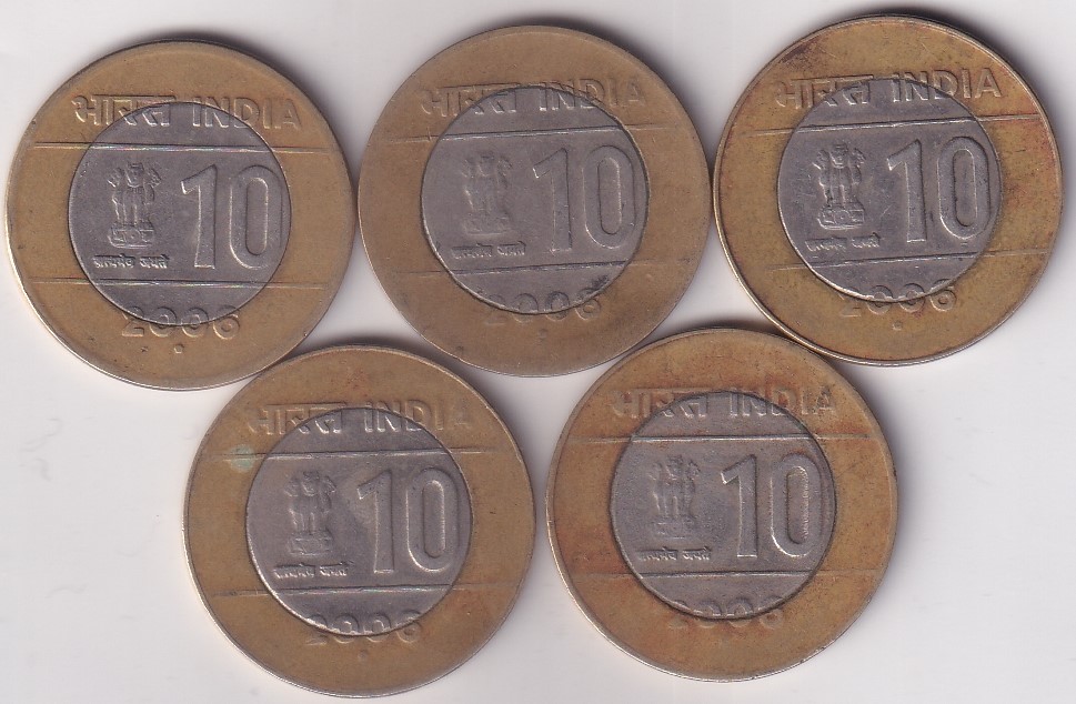 Unity in Diversity 10 Rs 2006 Cross 5 Coins Lot