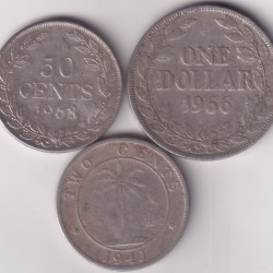2 cents 50 cents and 1 dollar of liberia nickel 3 coins set