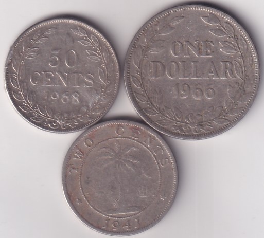 2 cents 50 cents and 1 dollar of liberia nickel 3 coins set
