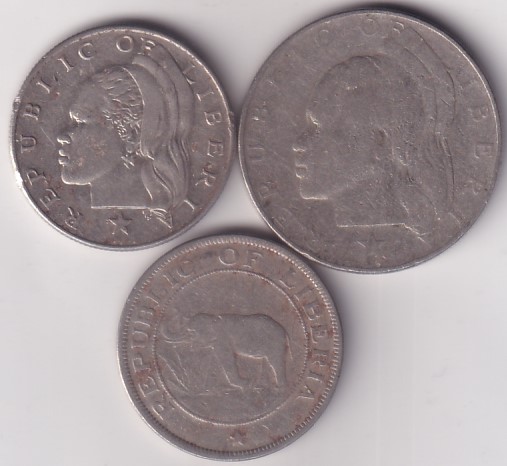 2 cents 50 cents and 1 dollar of liberia nickel 3 coins set - Image 2