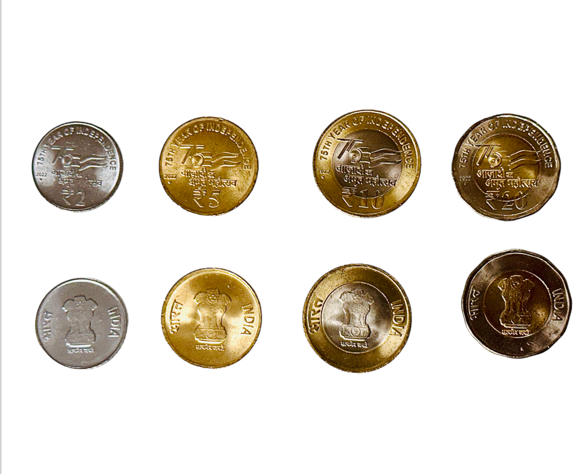 Rs 2, 5, 10 and 20 Government Of India Issue 75 Year Of Independence RBI 2022 Noida Mint Circle Mark