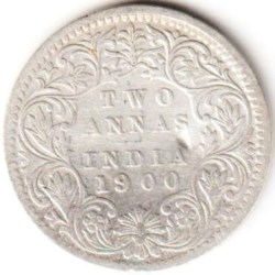 Rare Two Anna 1900 Silver Coin of Victoria Empress British India Coinage