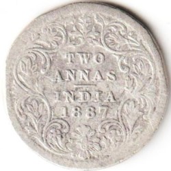 Rare Two Anna 1887 Silver Coin of Victoria Empress British India Coinage