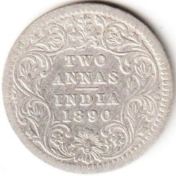 Rare Two Anna 1890 Silver Coin of Victoria Empress British India Coinage