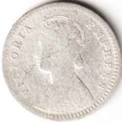Alternative view of Rare Two Anna 1896 Silver Coin of Victoria Empress British India Coinage