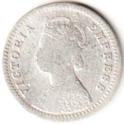 Alternative view of Rare Two Anna 1900 Silver Coin of Victoria Empress British India Coinage