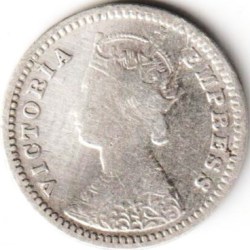 Alternative view of Rare Two Anna 1887 Silver Coin of Victoria Empress British India Coinage