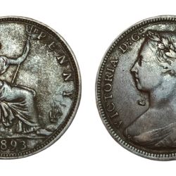 GREAT BRITAIN Bronze HALF PENNY Year 1893 QUEEN VICTORIA **RARE** High Collectable Grade.