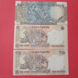 Alternative view of 10 Rs Peacock M Narsimham Note and 2 Notes with Semi Fancy Number