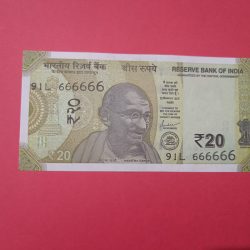 20 Rs Sold Fancy Number 666666 GEM UNC Condition