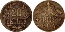 German East Africa, 20 Heller, 1916, Tabora Emergency Coinage, Circulated Condition.