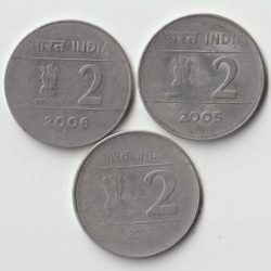 Rare 3 Cross Coins Set of Two Rupees Different Date Variety Cross dividing four dots Stainless Steel Coins of Republic India Coinage