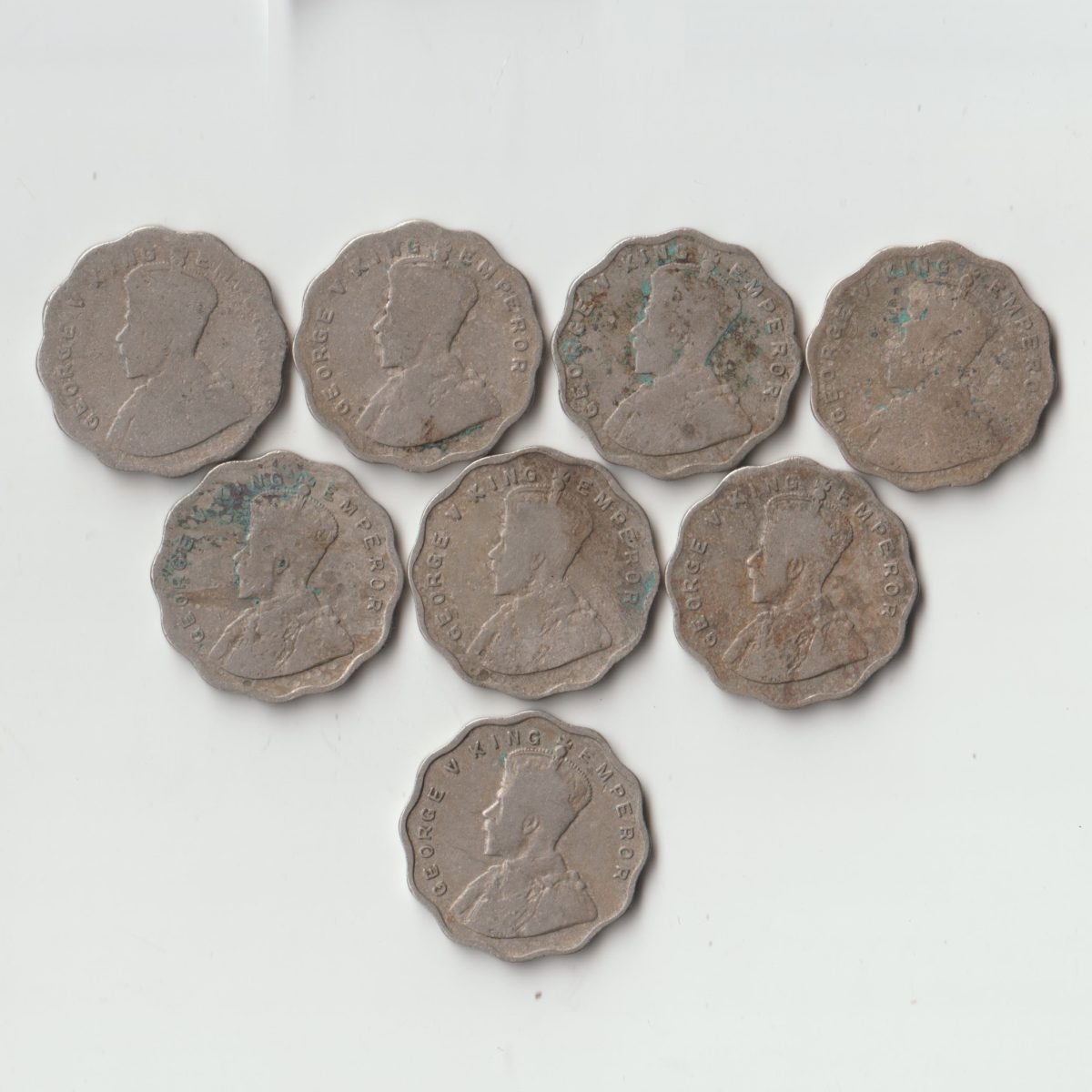 Rare 8 Coin Set One Anna Copper-Nickel Coin of King George V British India Coinage