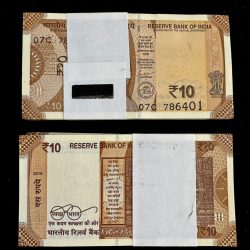 Rs 10/- INDIA BANKNOTE Serial Bundle 786401 to 786500 Gem Unc Unique and Rare L Inset 2019