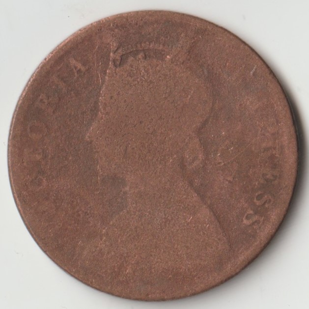 One Quarter Anna 1892 Copper Coin of Victoria Empress British India Coinage