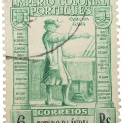 Postal Stamp of India Portugues - Green 6 Ries with Vasco Da Gama - Used as per Image.