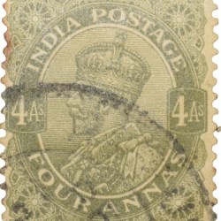 Postal Stamp of George V 4 Annas Olive Green Colour - Used Condition as per Image.