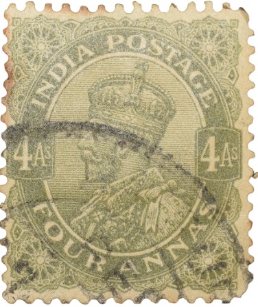 Postal Stamp of George V 4 Annas Olive Green Colour - Used Condition as per Image.