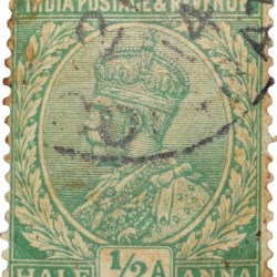 Postal Stamp of George V 1/2 Anna Green Colour - Used Condition as per Image.