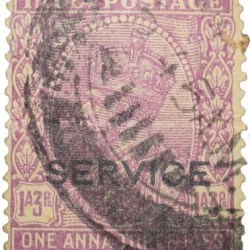 Postal Stamp of George V 1 Anna 3 Pies Pink Colour - Service Over Printed in Black - Used Condition as per Image.