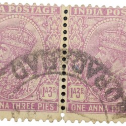 Postal Stamp of George V 1 Anna 3 Pies Pink Colour - Block of 2 Stamps - Used Condition as per Image.