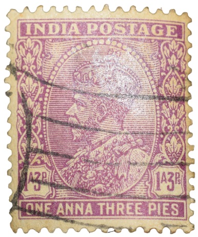 Postal Stamp of George V 1 Anna 3 Pies Pink Colour - Used Condition as per Image.