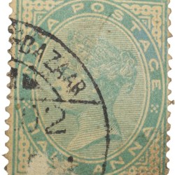 Postal Stamp of Victoria 1/2 Anna - Dull Green Colour - Used as per Image.