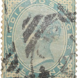 Postal Stamp of Victoria 1/2 Anna - Green-Blue Green Colour - Used as per Image.