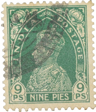 Postal Stamp of George VI 9 Pies Green Colour - Used Condition as per Image.