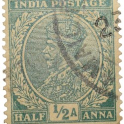 Postal Stamp of George V 1/2 Anna Green Colour - Used Condition as per Image.