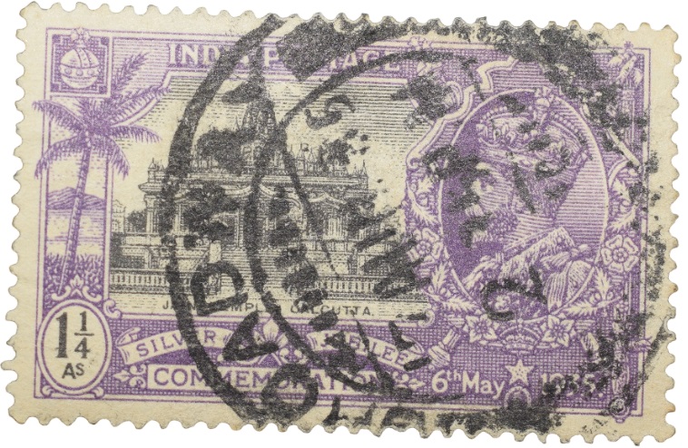 Postal Stamp of George V - Silver Jubliee 6th May 1935 - Jain Temple, Calcutta - 1-1/4 Annas Purple Colour - Used Condition as per Image.